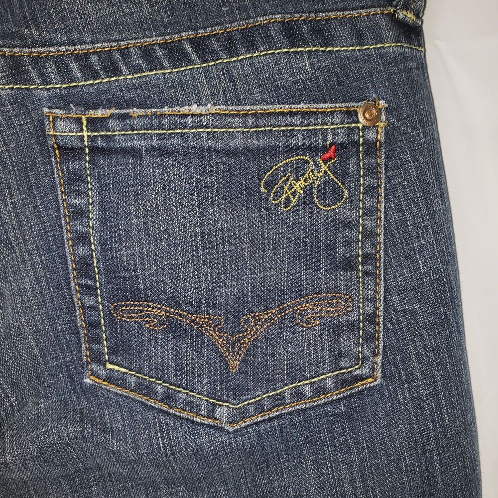 Vintage Y2K Pamela Anderson Dark Denim Bootcut Flare Jeans Womens Size 28 - Picture 4 of 9